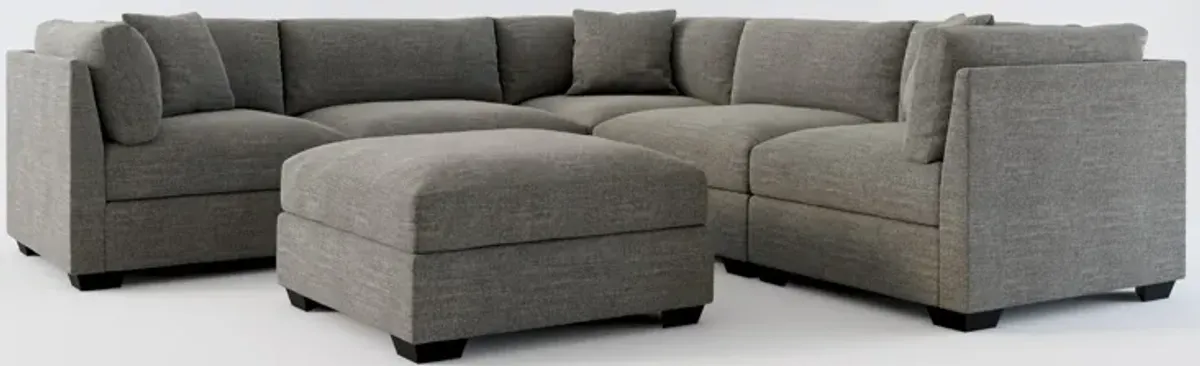 Beckham Foam Comfort 5-Piece Sectional and Ottoman - Curious Charcoal