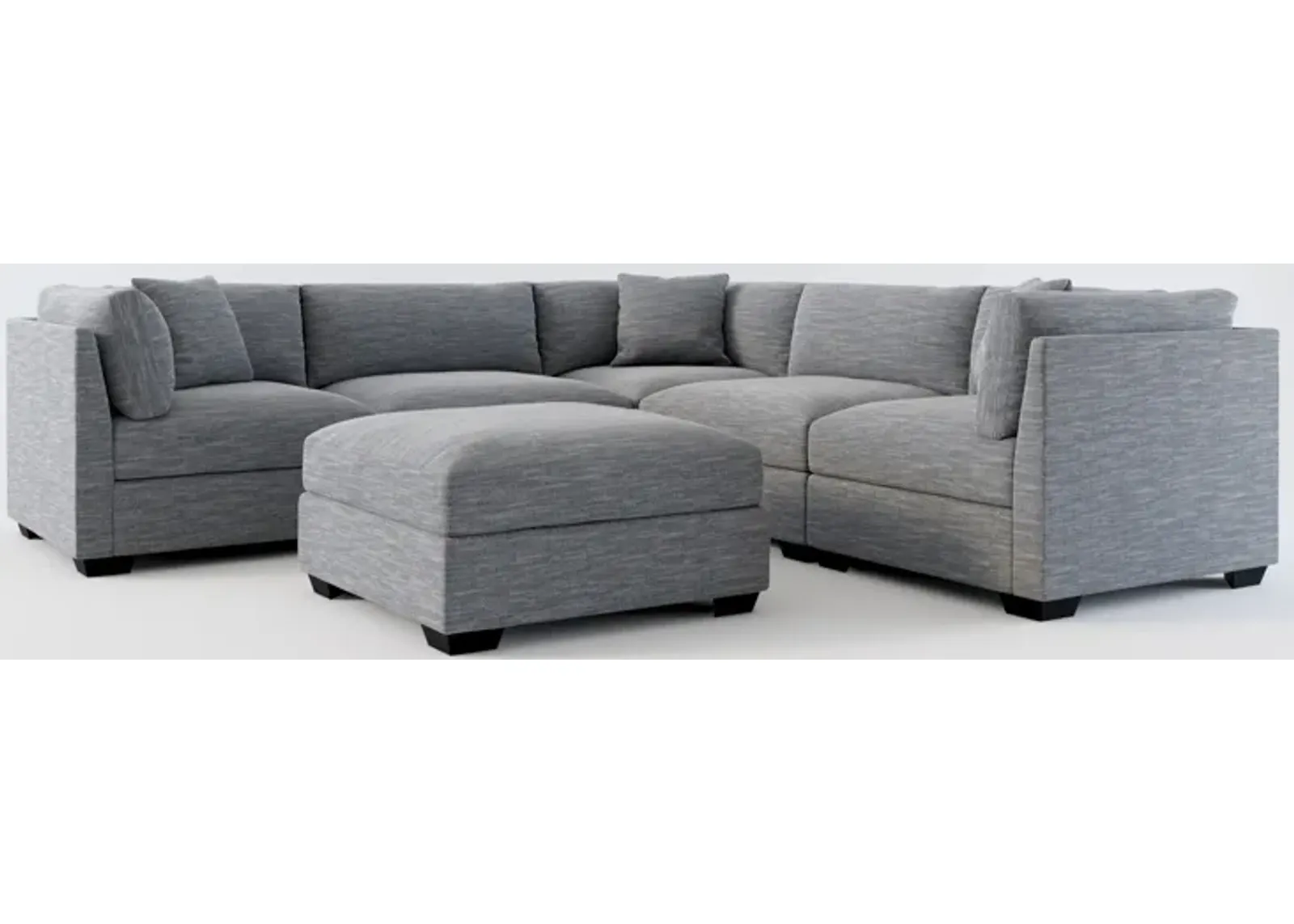 Beckham Foam Comfort 5-Piece Sectional and Ottoman - Dudley Indigo