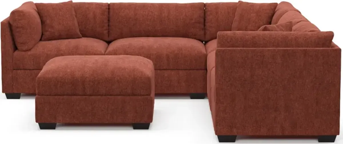 Beckham Foam Comfort 5-Piece Sectional and Ottoman - Contessa Paprika