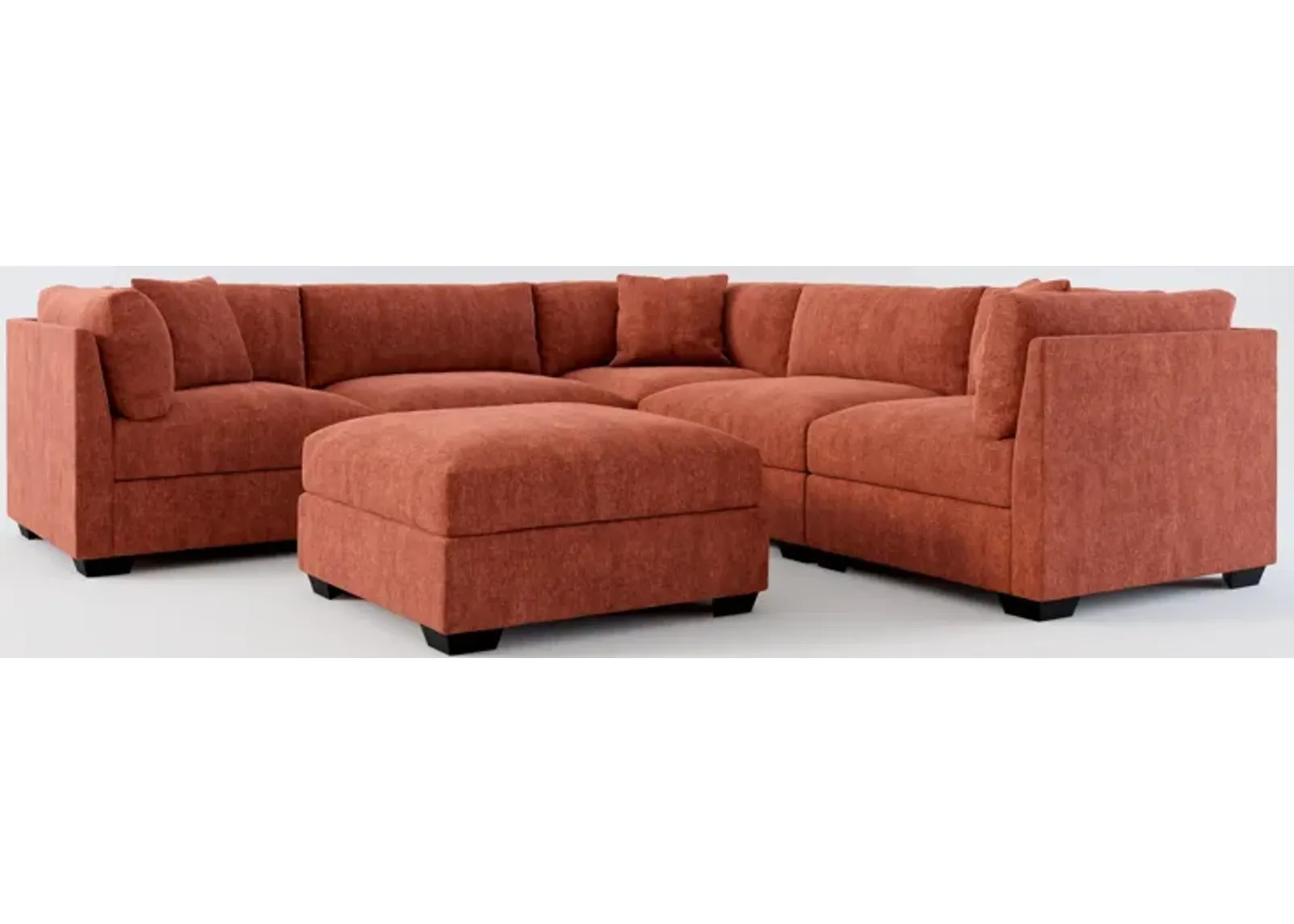 Beckham Foam Comfort 5-Piece Sectional and Ottoman - Contessa Paprika