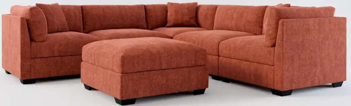 Beckham Foam Comfort 5-Piece Sectional and Ottoman - Contessa Paprika