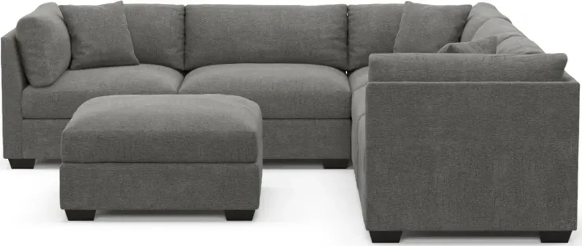 Beckham Foam Comfort 5-Piece Sectional and Ottoman - Living Large Charcoal