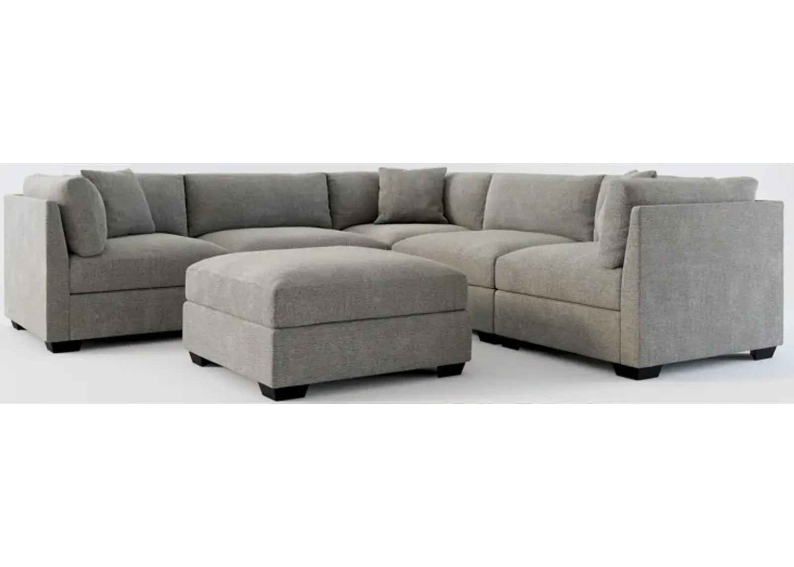 Beckham Foam Comfort 5-Piece Sectional and Ottoman - Living Large Charcoal