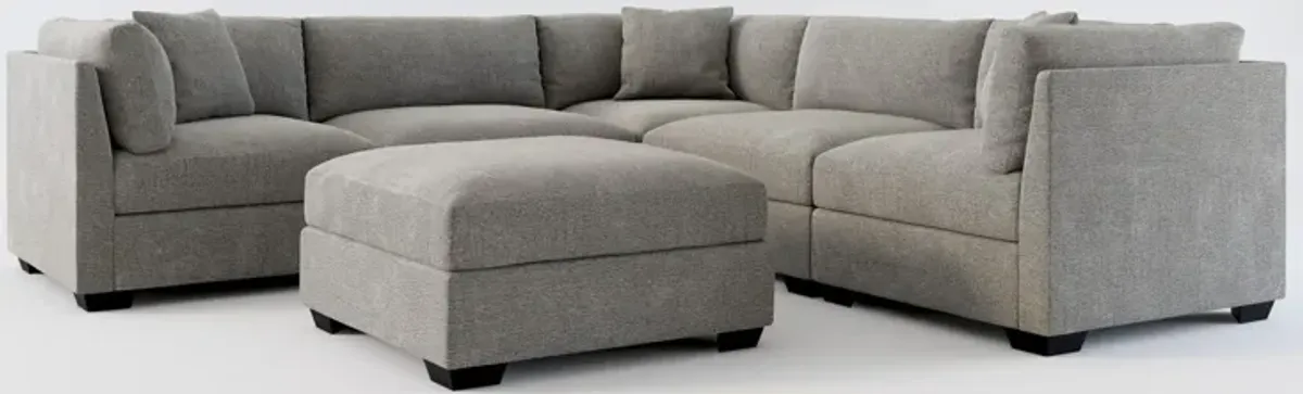 Beckham Foam Comfort 5-Piece Sectional and Ottoman - Living Large Charcoal