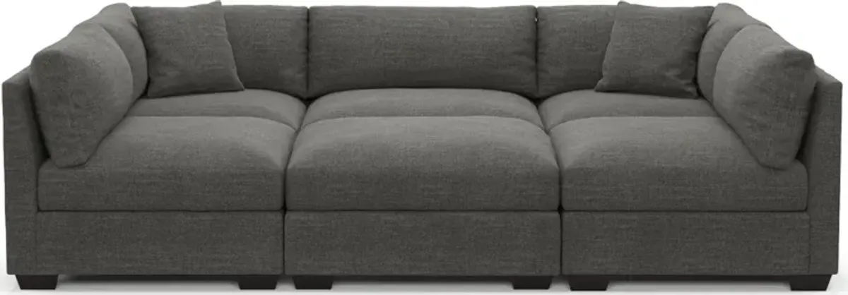 Beckham Foam Comfort 6-Piece Pit Sectional  - Curious Charcoal