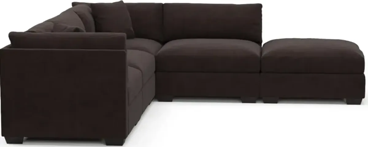 Beckham Hybrid Comfort 4-Piece Sectional and Ottoman - Merrimac Dark Brown