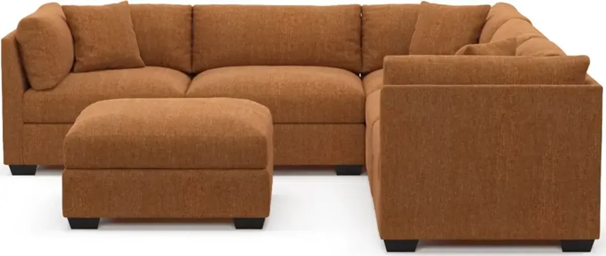 Beckham Hybrid Comfort 5-Piece Sectional and Ottoman - Contessa Ginger