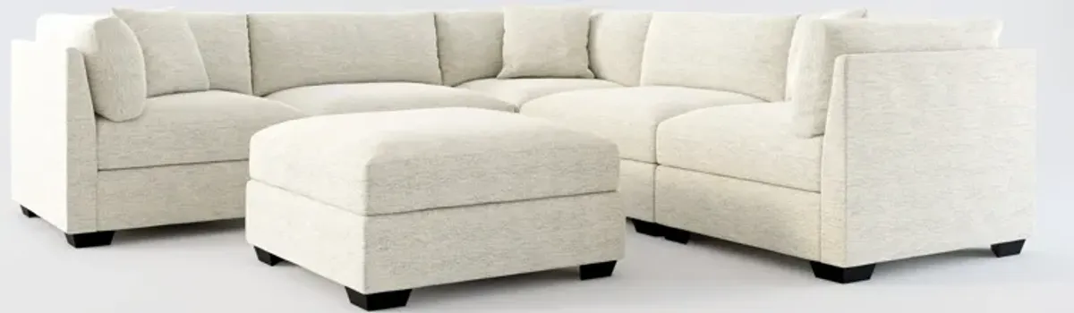 Beckham Hybrid Comfort 5-Piece Sectional and Ottoman - Merino Chalk