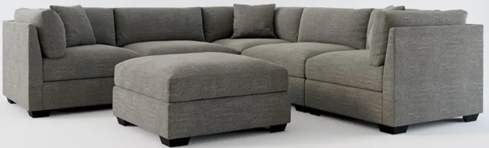 Beckham Hybrid Comfort 5-Piece Sectional and Ottoman - Curious Charcoal