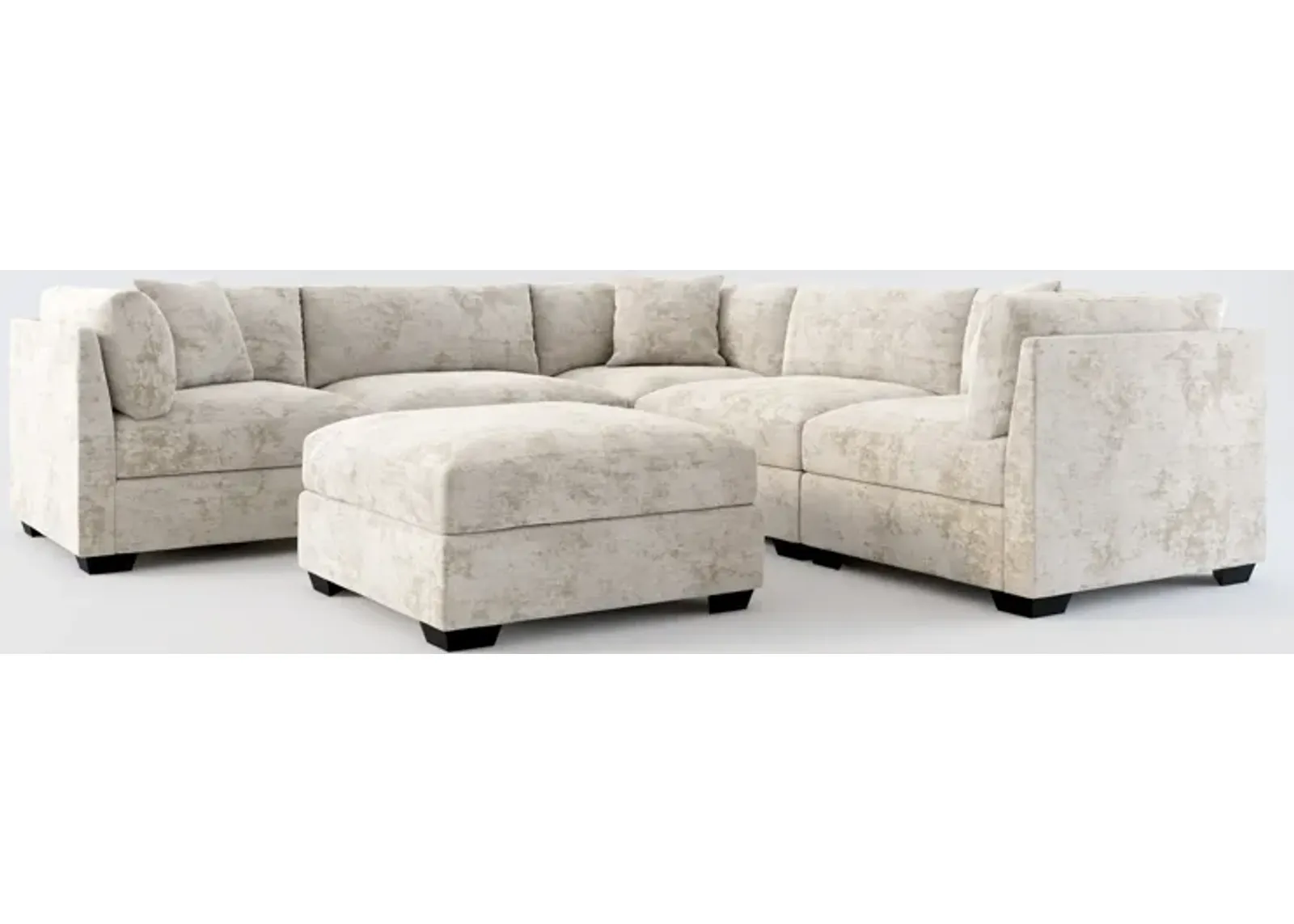 Beckham Hybrid Comfort 5-Piece Sectional and Ottoman - Hearth Cement