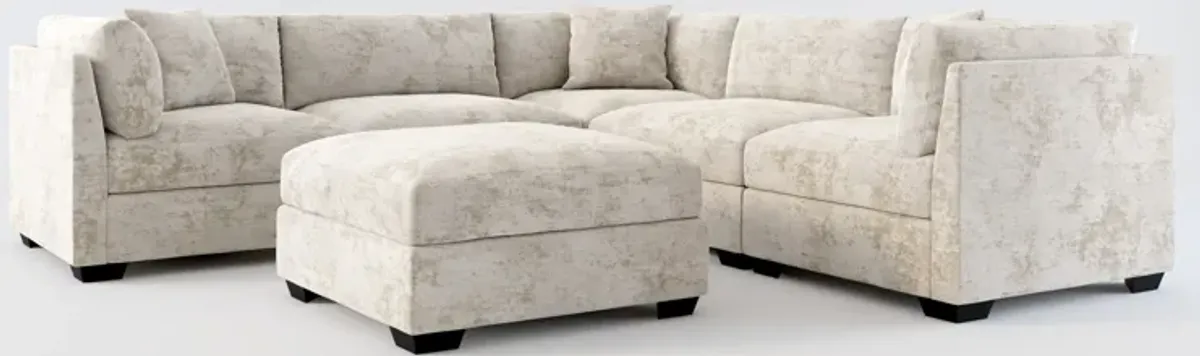 Beckham Hybrid Comfort 5-Piece Sectional and Ottoman - Hearth Cement