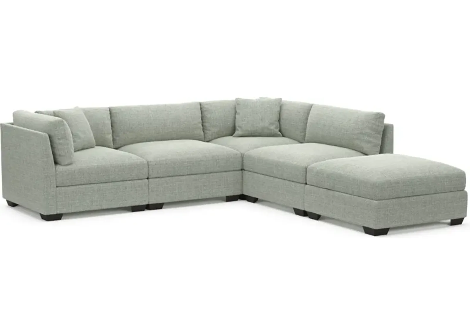 Beckham Foam Comfort 4-Piece Sectional and Ottoman - Broderick Sea Glass