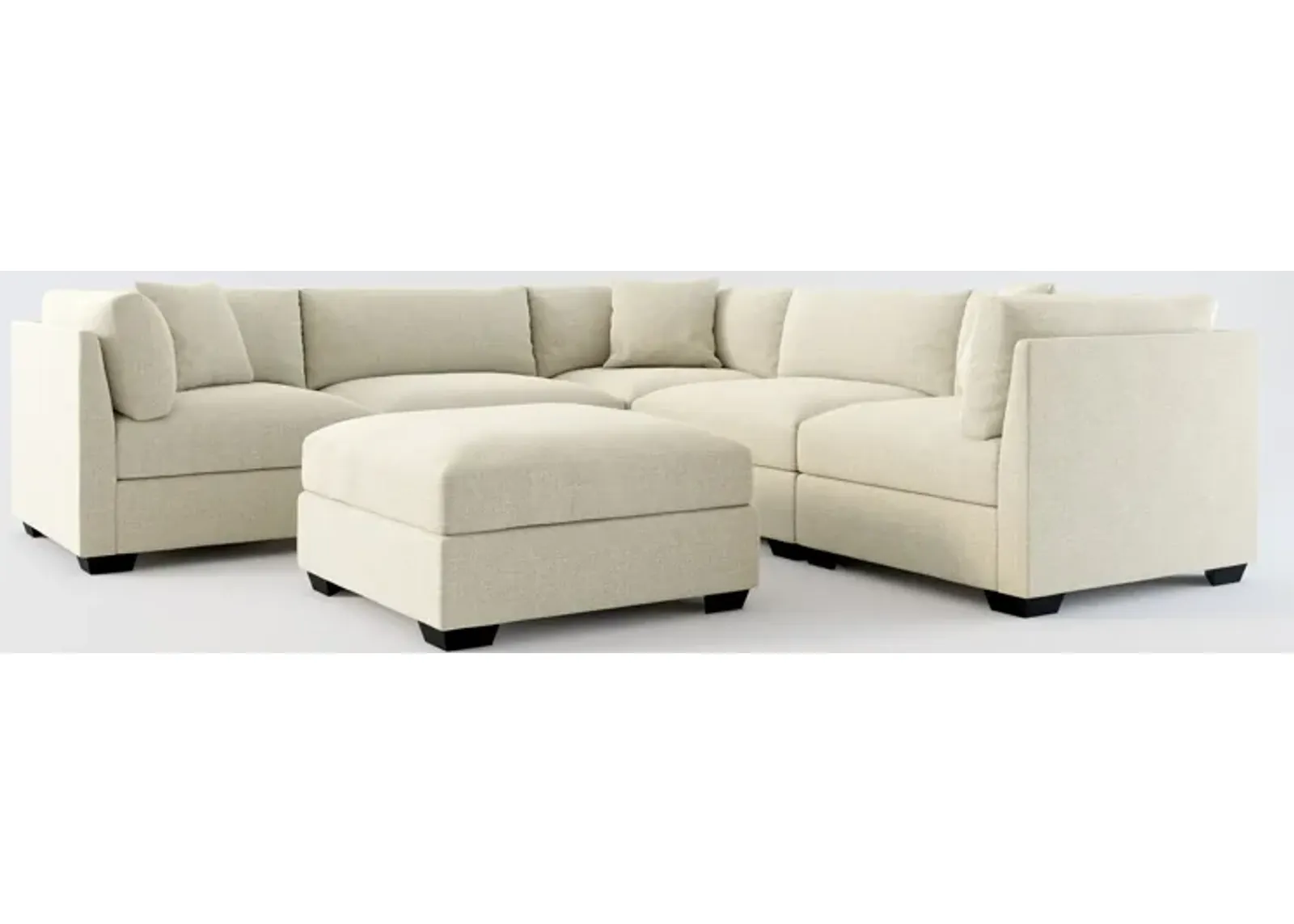 Beckham Foam Comfort 5-Piece Sectional and Ottoman - Broderick Charcoal