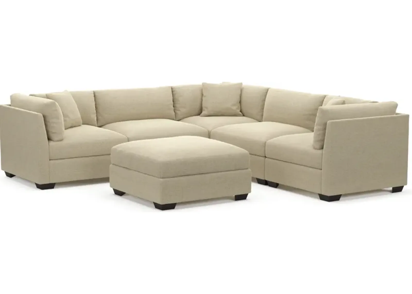 Beckham Foam Comfort 5-Piece Sectional and Ottoman - Broderick Sand