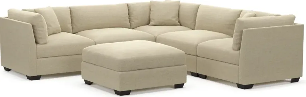 Beckham Foam Comfort 5-Piece Sectional and Ottoman - Broderick Sand