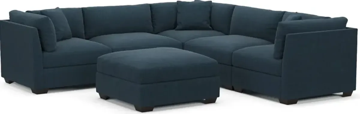 Beckham Foam Comfort 5-Piece Sectional and Ottoman - Broderick Indigo