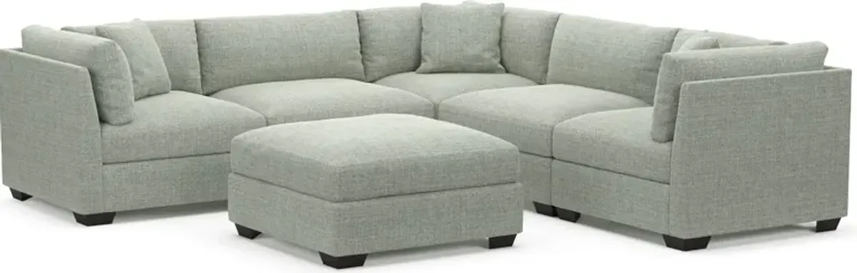 Beckham Foam Comfort 5-Piece Sectional and Ottoman - Broderick Sea Glass