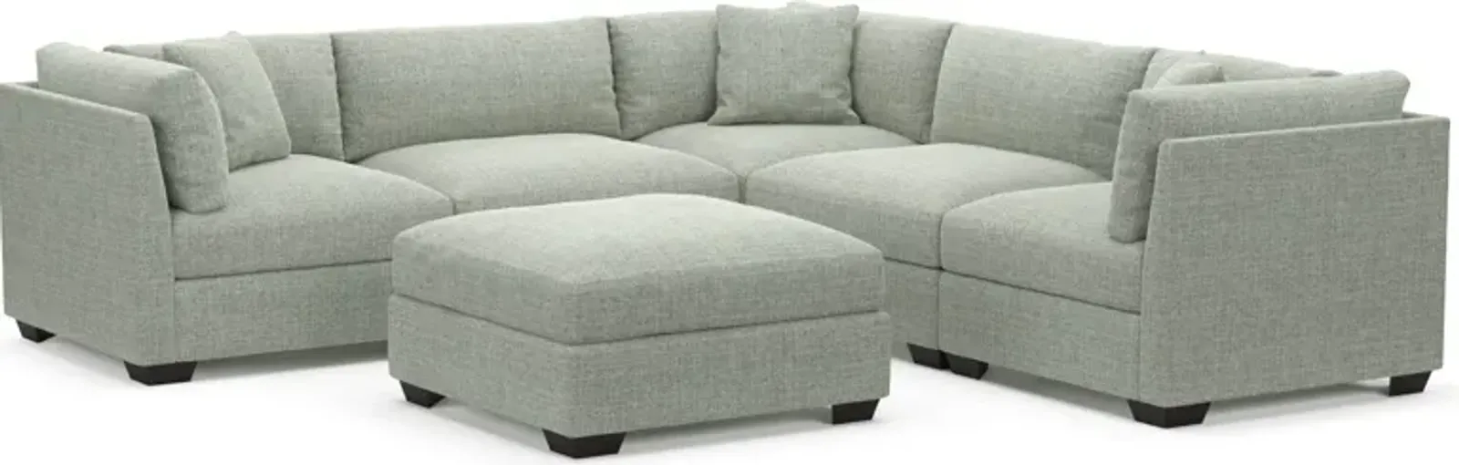 Beckham Foam Comfort 5-Piece Sectional and Ottoman - Broderick Sea Glass