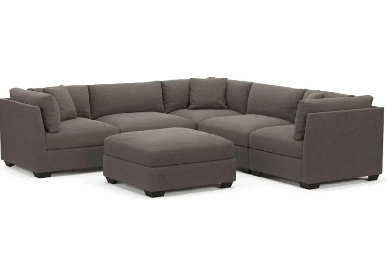 Beckham Foam Comfort 5-Piece Sectional and Ottoman - Presidio Steel