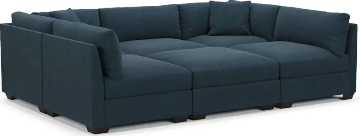 Beckham Foam Comfort 6-Piece Pit Sectional - Broderick Indigo