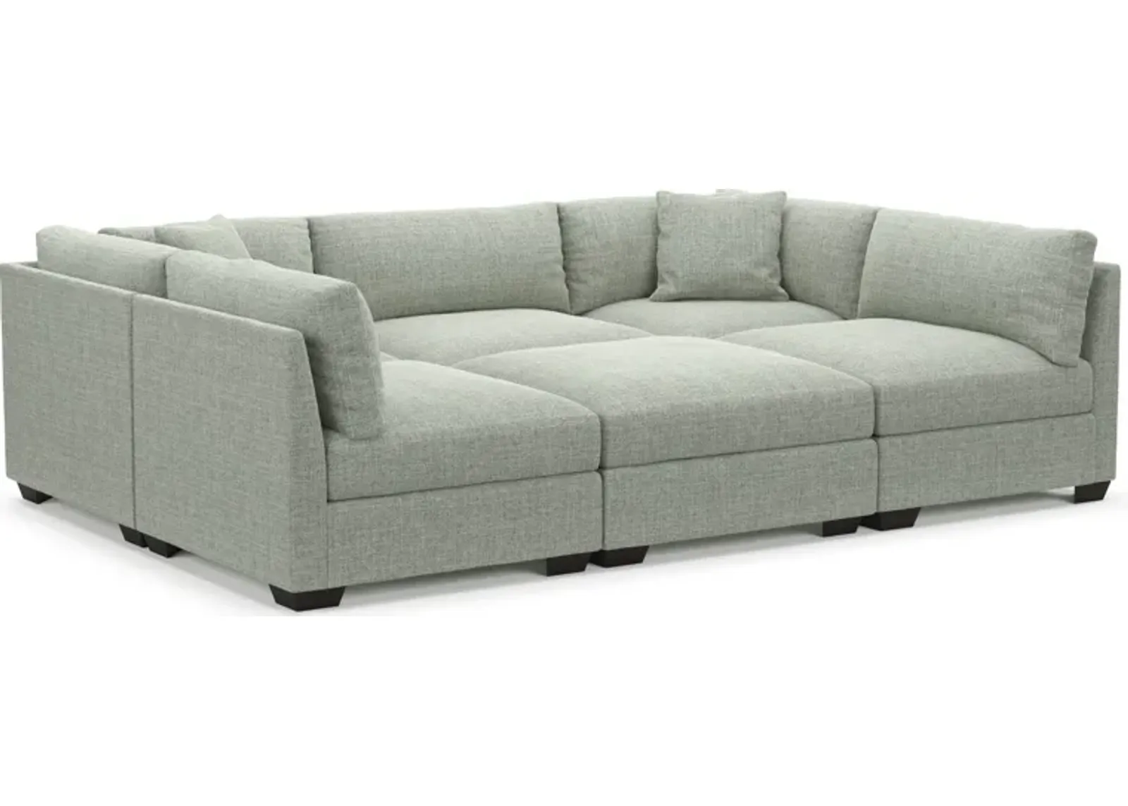 Beckham Foam Comfort 6-Piece Pit Sectional - Broderick Sea Glass