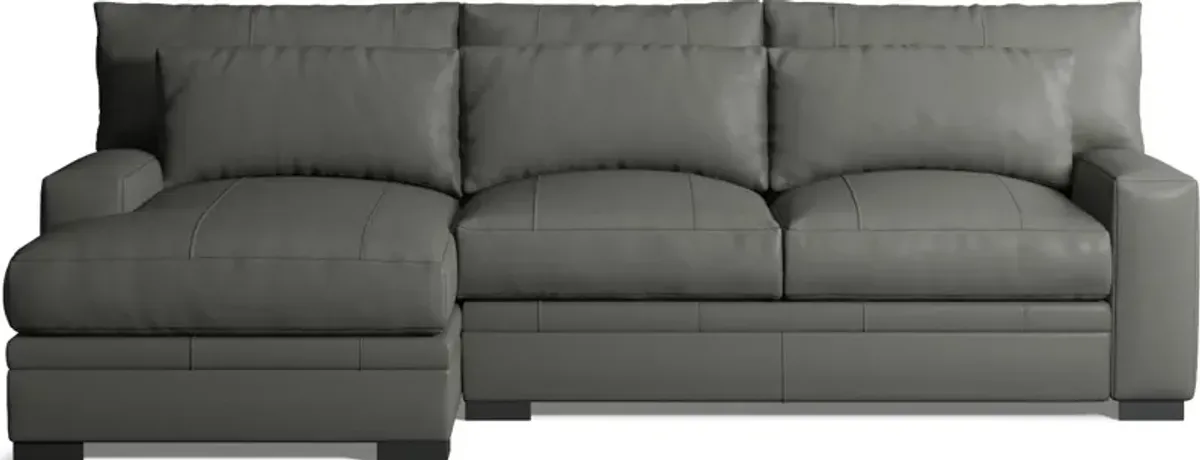 Winston 2-Piece Leather Foam Comfort Sectional With Left-Facing Chaise - Siena Light Gray