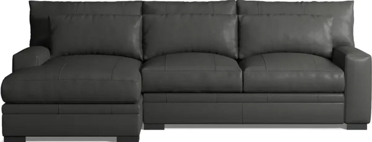 Winston 2-Piece Leather Foam Comfort Sectional With Left-Facing Chaise - Siena Steel