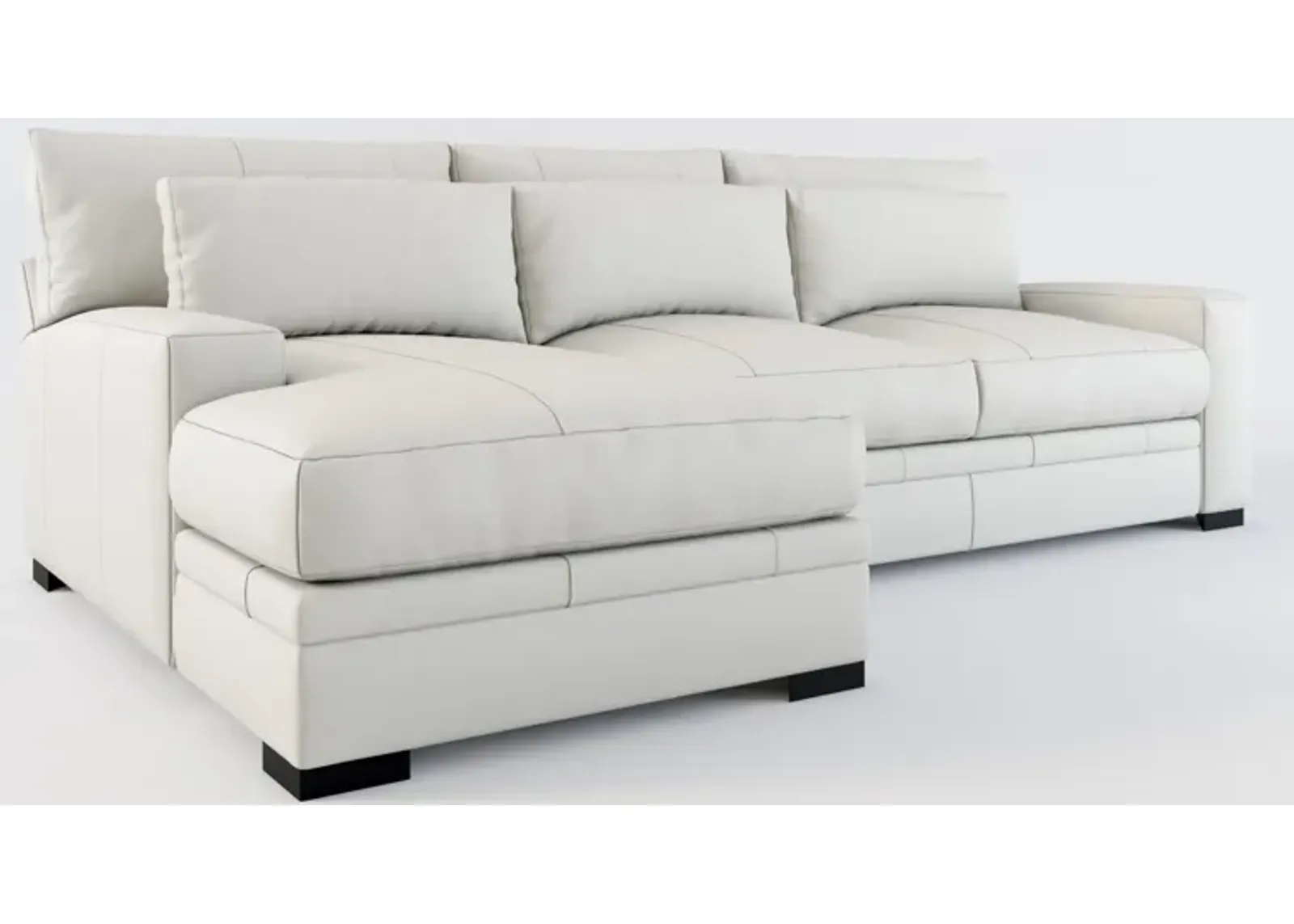 Winston 2-Piece Leather Foam Comfort Sectional With Left-Facing Chaise - Siena Snow