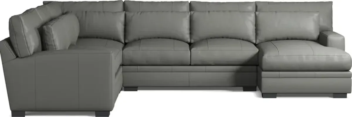 Winston 4-Piece Leather Foam Comfort Sectional With Right-Facing Chaise - Siena Light Gray