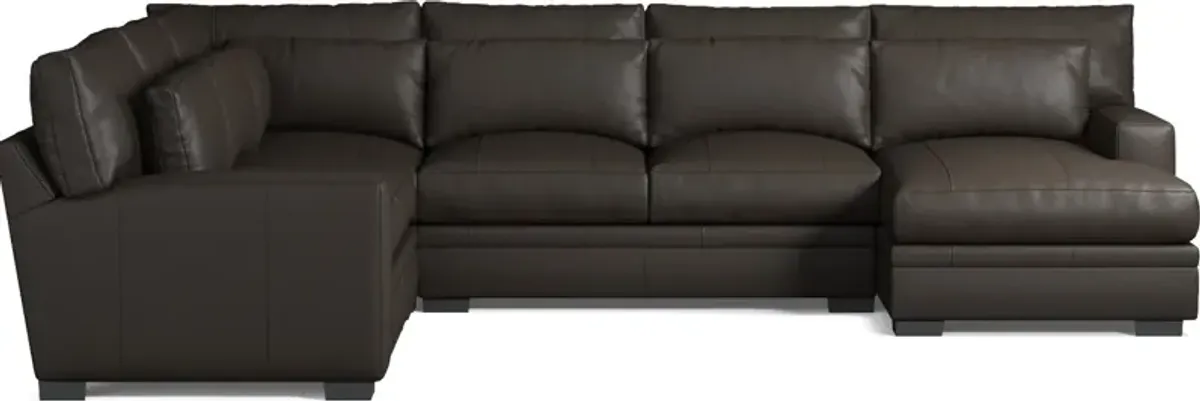 Winston 4-Piece Leather Foam Comfort Sectional With Right-Facing Chaise - Siena Dark Brown