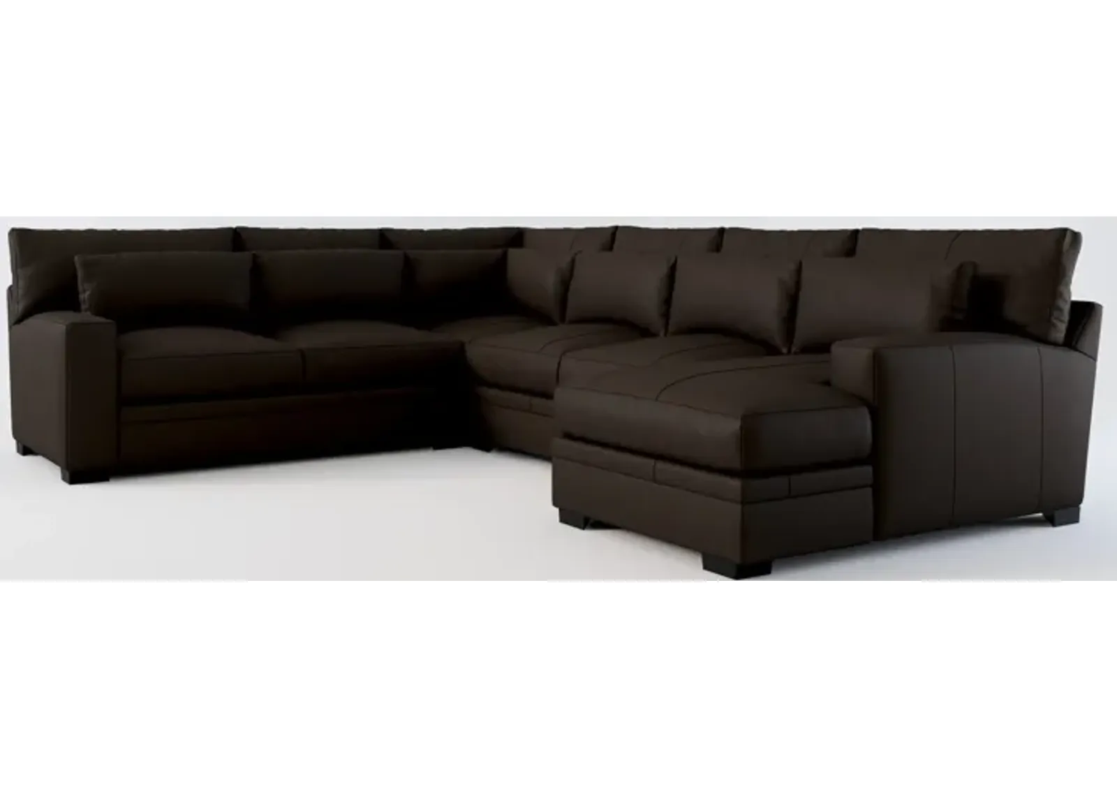 Winston 4-Piece Leather Foam Comfort Sectional With Right-Facing Chaise - Siena Dark Brown