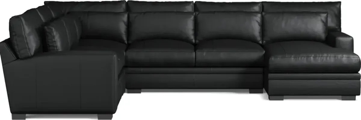 Winston 4-Piece Leather Foam Comfort Sectional With Right-Facing Chaise - Siena Black