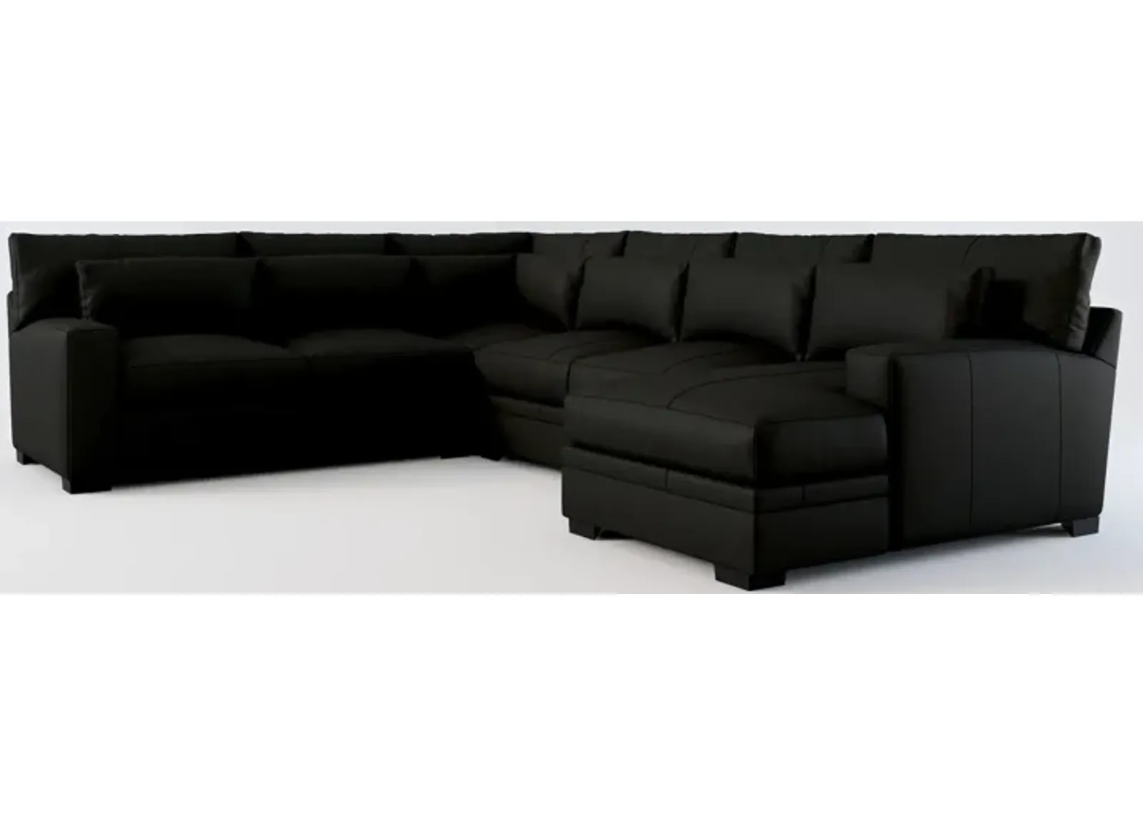 Winston 4-Piece Leather Foam Comfort Sectional With Right-Facing Chaise - Siena Black