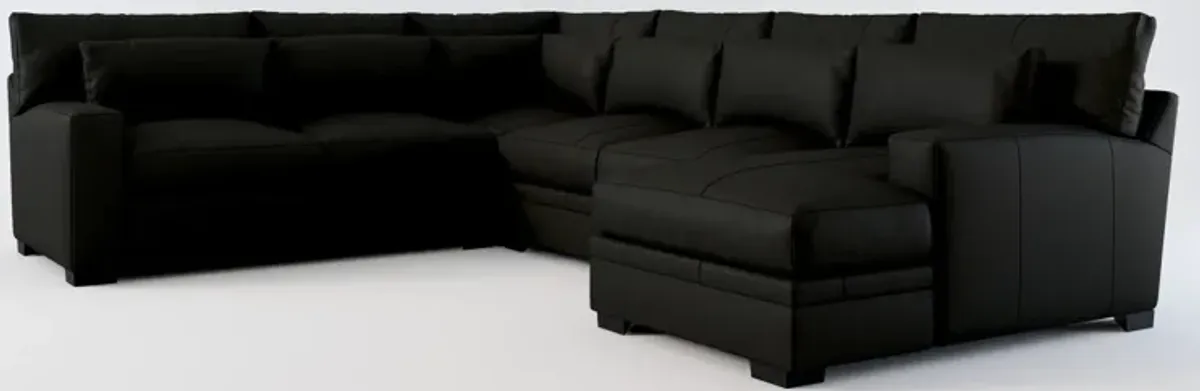 Winston 4-Piece Leather Foam Comfort Sectional With Right-Facing Chaise - Siena Black