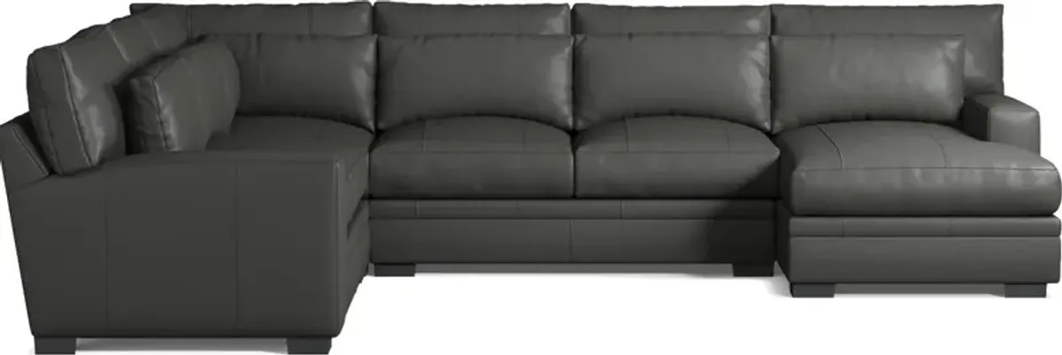 Winston 4-Piece Leather Foam Comfort Sectional With Right-Facing Chaise - Siena Steel