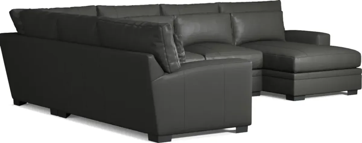 Winston 4-Piece Leather Foam Comfort Sectional With Right-Facing Chaise - Siena Steel