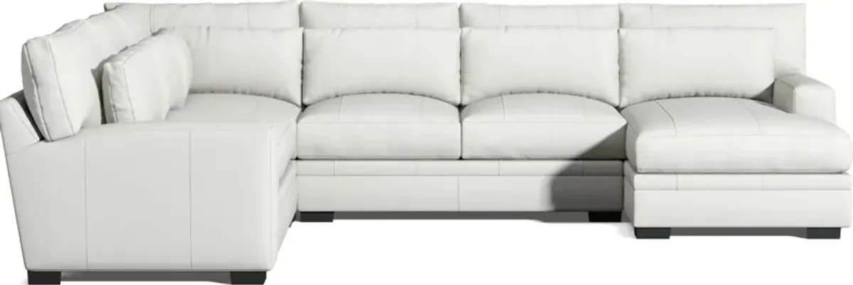 Winston 4-Piece Leather Foam Comfort Sectional With Right-Facing Chaise - Siena Snow