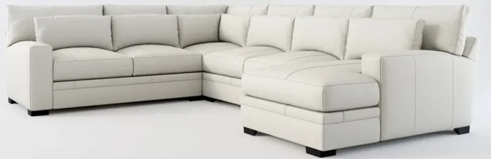 Winston 4-Piece Leather Foam Comfort Sectional With Right-Facing Chaise - Siena Snow