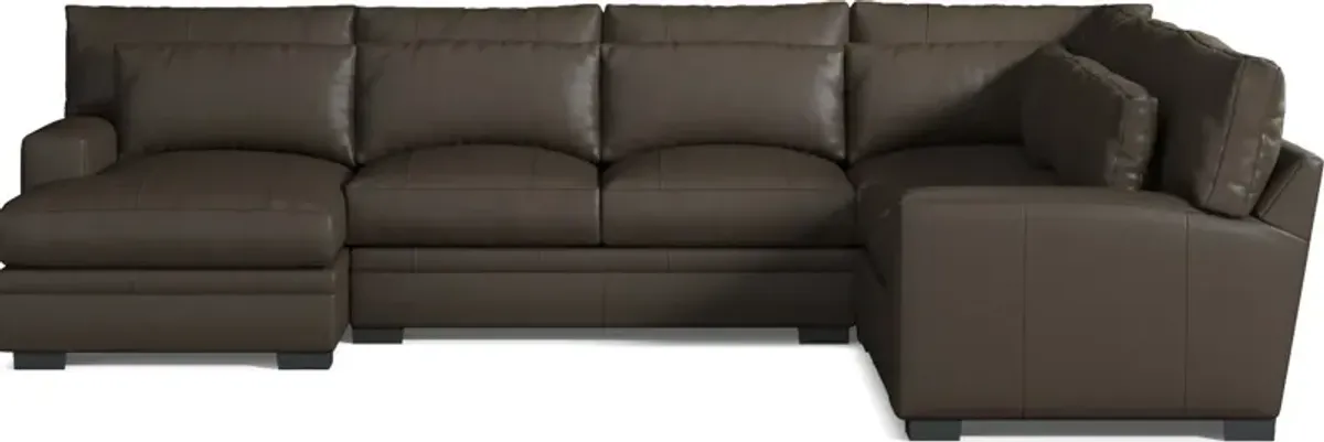 Winston 4-Piece Leather Foam Comfort Sectional With Left-Facing Chaise - Siena Dark Stone