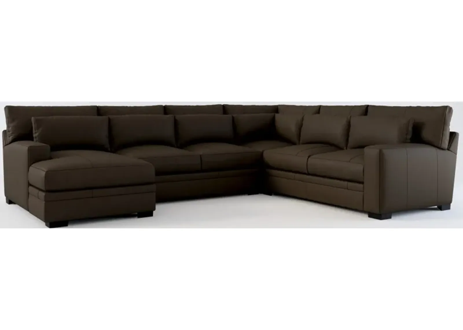 Winston 4-Piece Leather Foam Comfort Sectional With Left-Facing Chaise - Siena Dark Stone