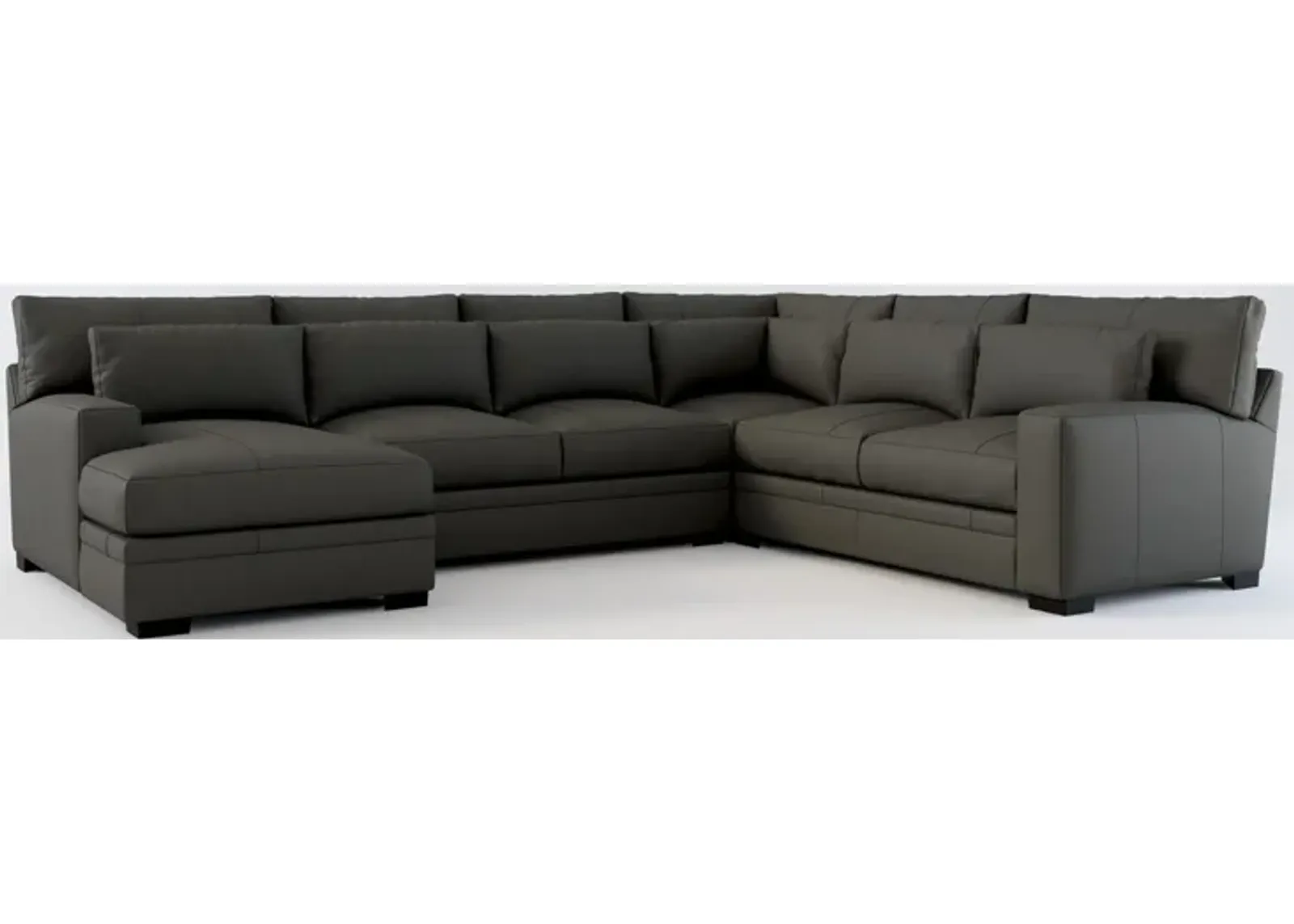 Winston 4-Piece Leather Foam Comfort Sectional With Left-Facing Chaise - Siena Light Gray