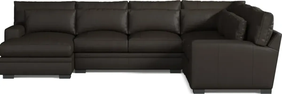 Winston 4-Piece Leather Foam Comfort Sectional With Left-Facing Chaise - Siena Dark Brown