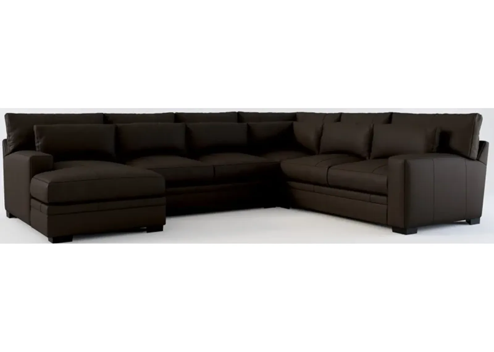 Winston 4-Piece Leather Foam Comfort Sectional With Left-Facing Chaise - Siena Dark Brown