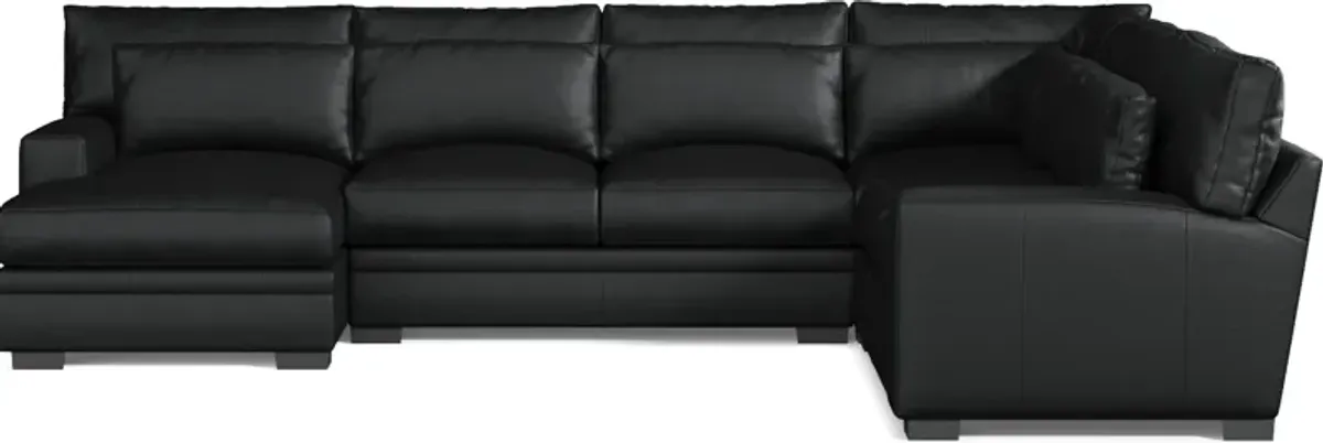 Winston 4-Piece Leather Foam Comfort Sectional With Left-Facing Chaise - Siena Black