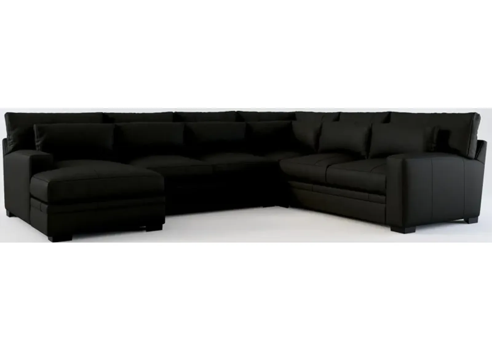 Winston 4-Piece Leather Foam Comfort Sectional With Left-Facing Chaise - Siena Black