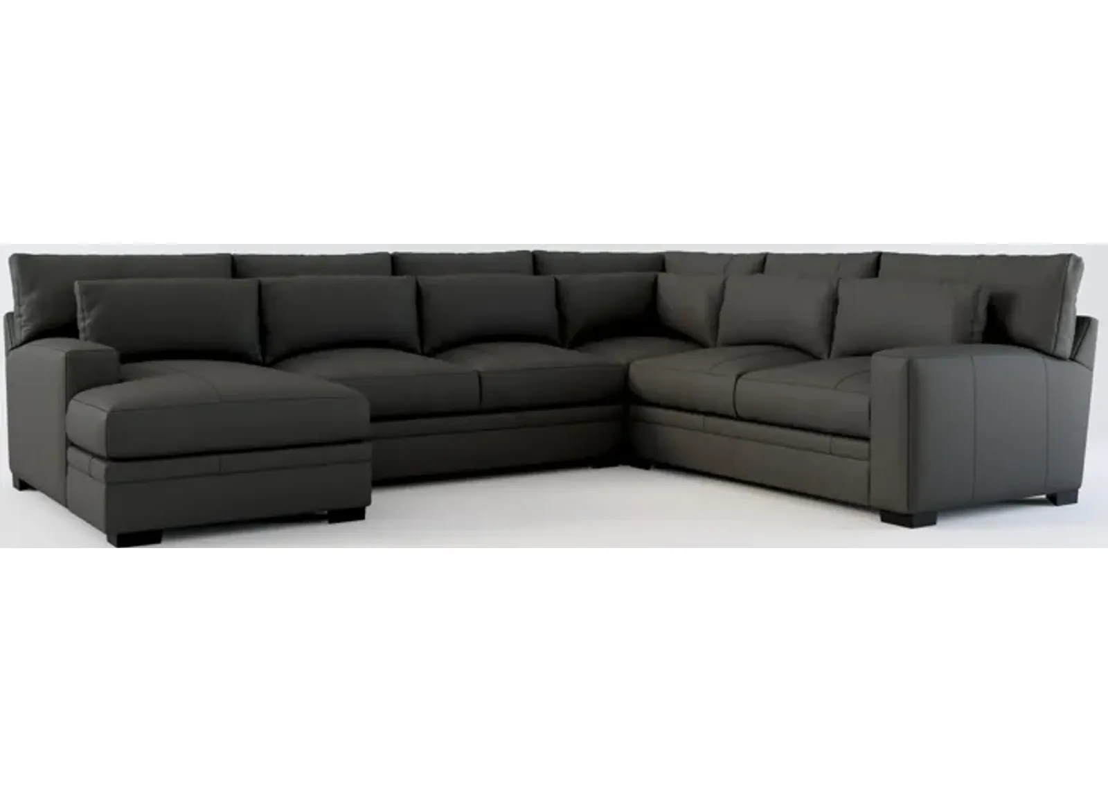 Winston 4-Piece Leather Foam Comfort Sectional With Left-Facing Chaise - Siena Steel