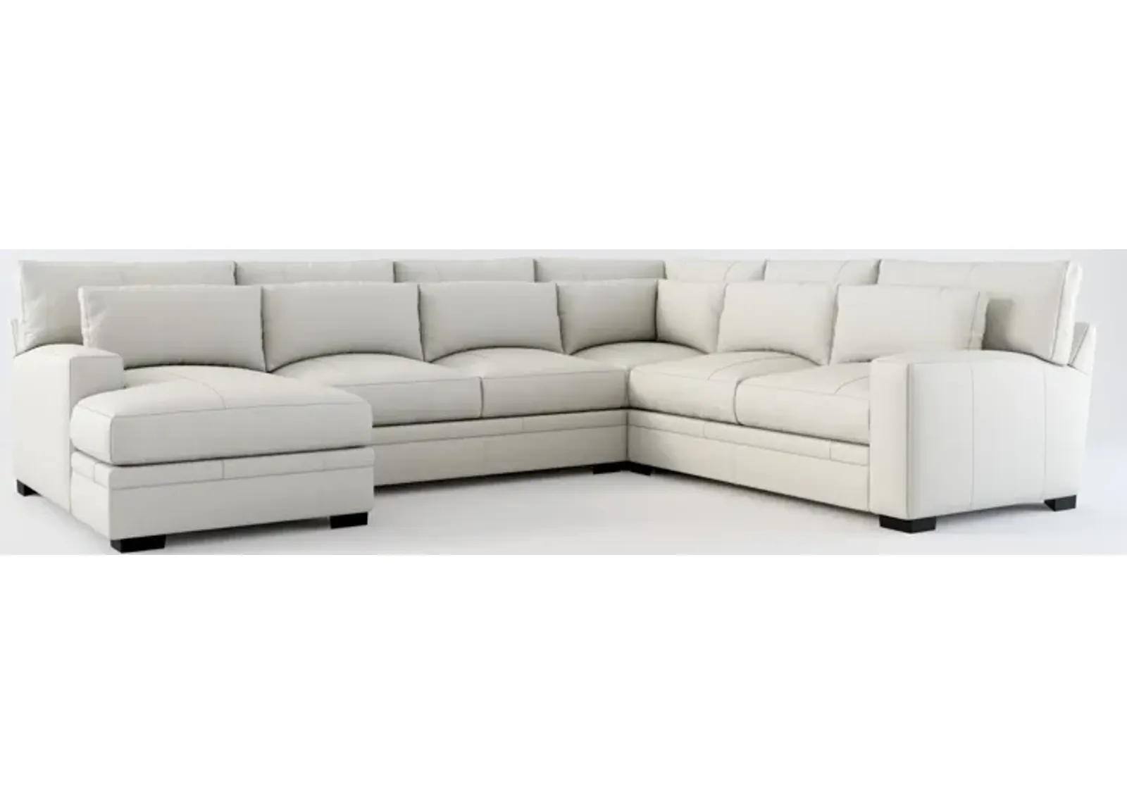 Winston 4-Piece Leather Foam Comfort Sectional With Left-Facing Chaise - Siena Snow