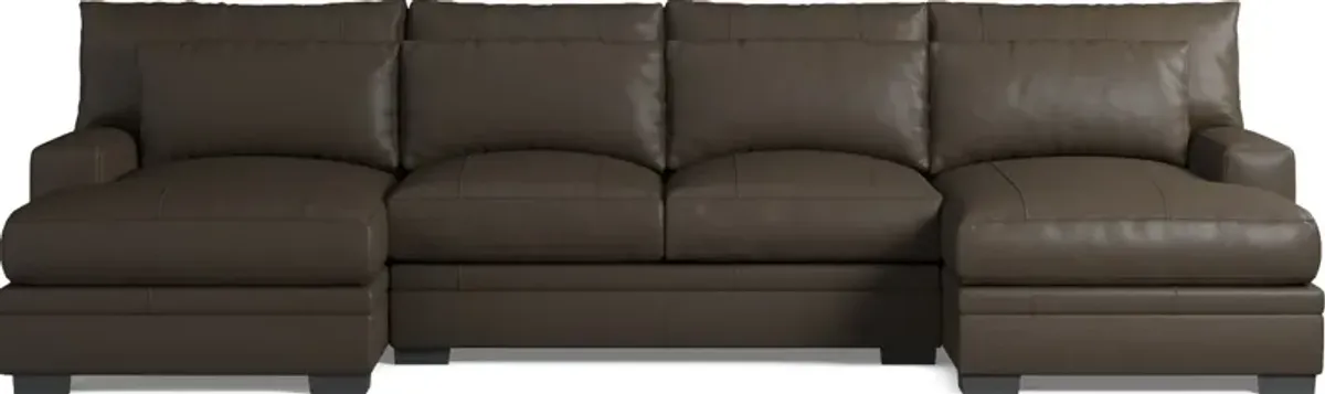 Winston 3-Piece Leather Foam Comfort Sectional with Dual Chaise - Siena Dark Stone