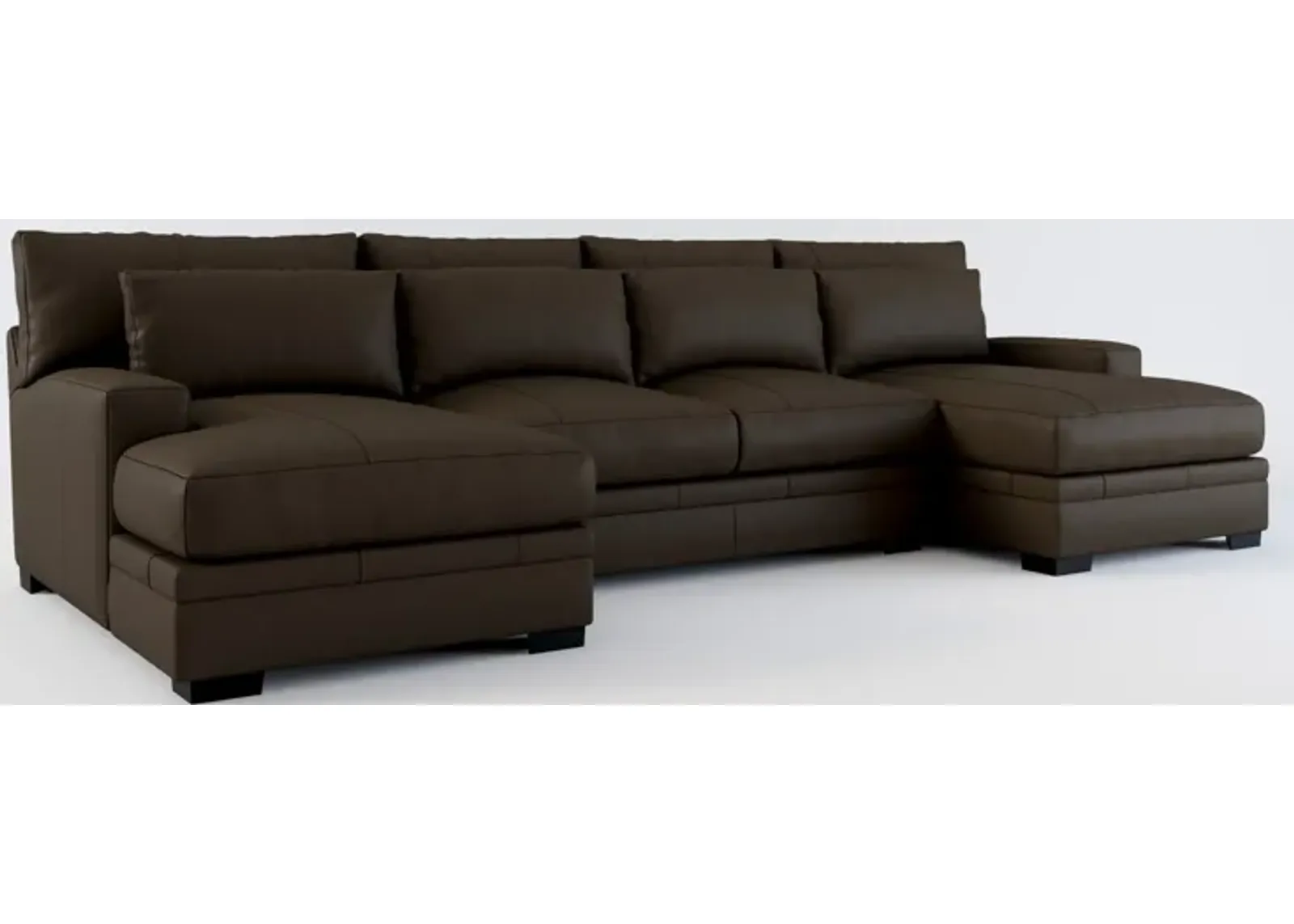 Winston 3-Piece Leather Foam Comfort Sectional with Dual Chaise - Siena Dark Stone