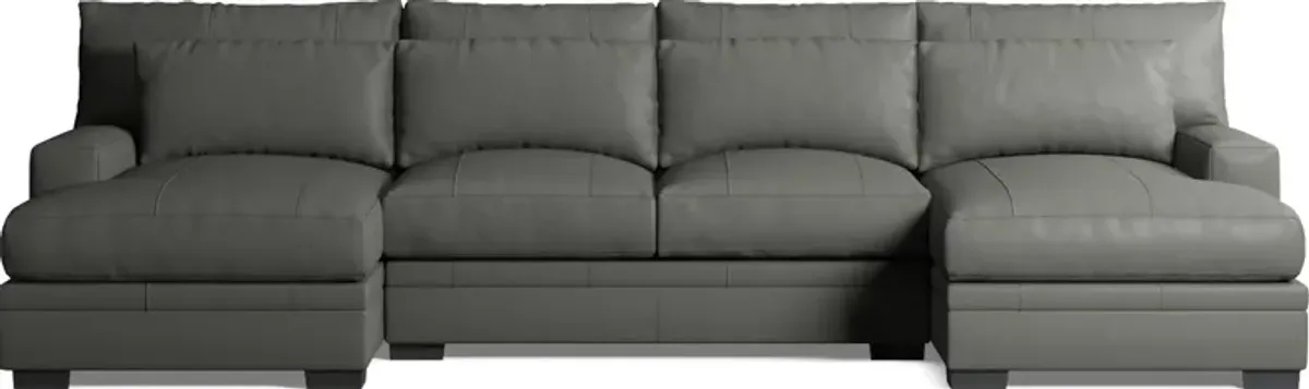 Winston 3-Piece Leather Foam Comfort Sectional with Dual Chaise - Siena Light Gray